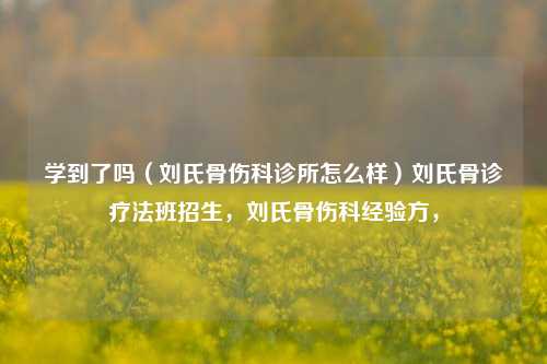 学到了吗（刘氏骨伤科诊所怎么样）刘氏骨诊疗法班招生，刘氏骨伤科经验方，